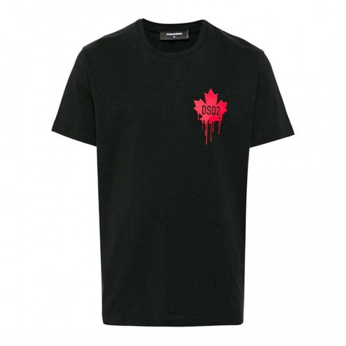 Front - DSquared2 Mens Dripping Maple Leaf Cotton T-Shirt
