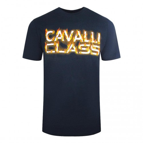 Front - Cavalli Class Mens Flaming Logo T-Shirt