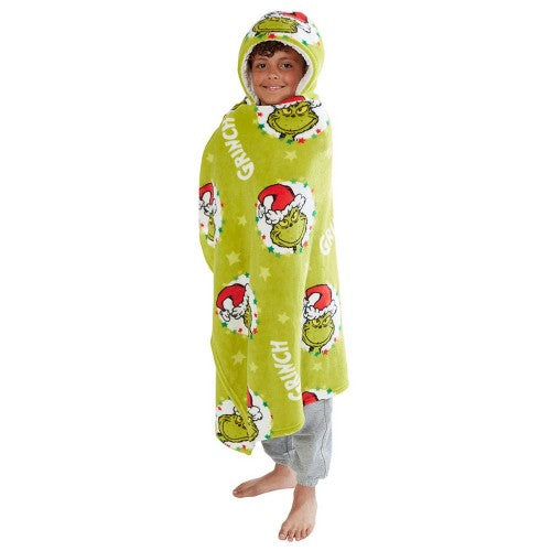 Front - The Grinch Childrens/Kids Hoodie Blanket