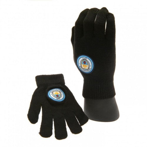 Front - Manchester City FC Childrens/Kids Knitted Gloves