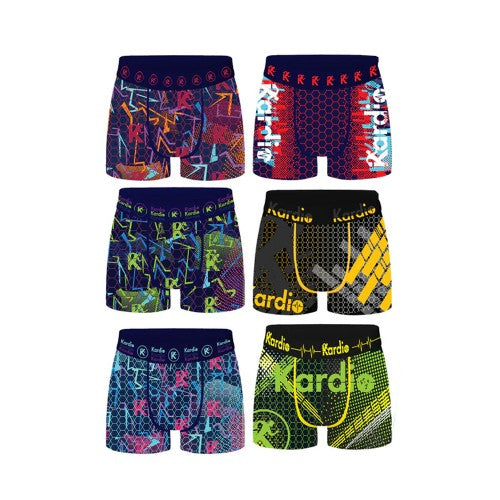 Front - Kardio Mens Geometric Performance Boxer Shorts (Pack of 6)