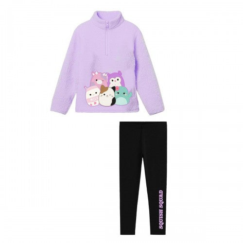 Front - Squishmallows Girls Borg Half Zip Loungewear Set