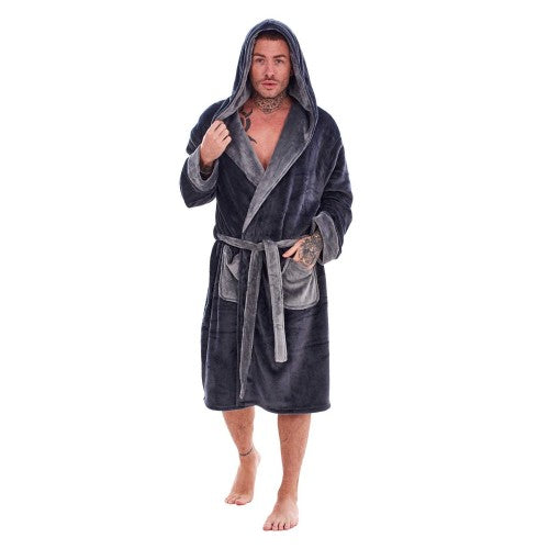 Front - Keanu Mens Fleece Dressing Gown