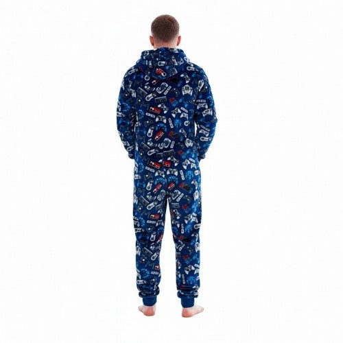 Front - Floso Mens Game Over Game Controller Fleece Jumpsuit