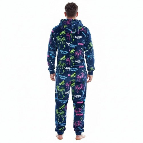 Front - Floso Mens Game Controller Fleece Jumpsuit