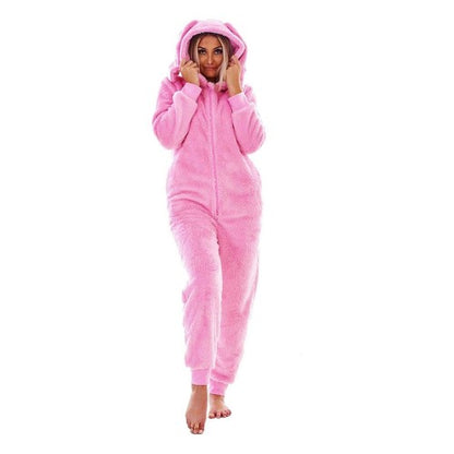 Front - Keanu Womens/Ladies Bunny Ears Fleece Hooded Jumpsuit