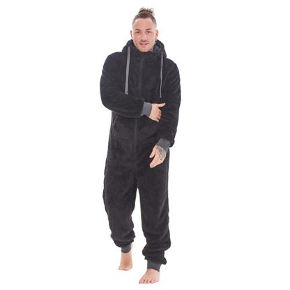 Front - Keanu Mens Hooded Fleece Contrast Trim Jumpsuit