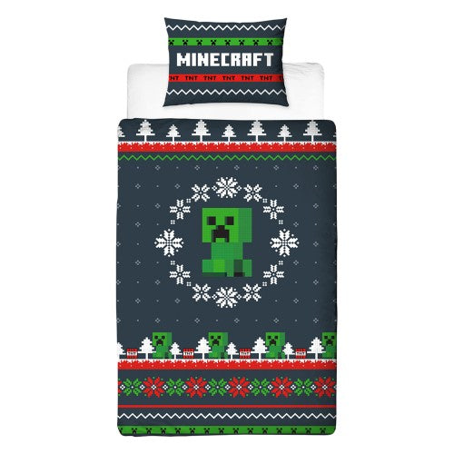 Front - Minecraft Pixel Christmas Reversible Duvet Set