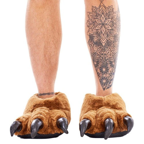 Front - Slumberzzz Mens Monster Claw Plush 3D Slippers