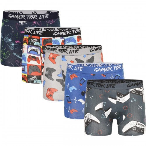 Front - Floso Boys Gamer For Life Cotton Blend Boxer Shorts (Pack of 5)