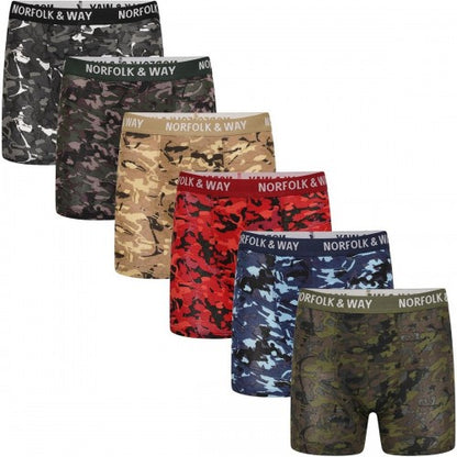 Front - Norfolk & Way Mens Camouflage Cotton Blend Boxer Shorts (Pack of 6)