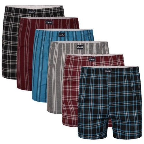 Front - Keanu Mens Patterned Woven Boxer Shorts (Pack of 6)