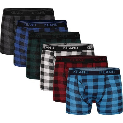 Front - Keanu Mens Checked Cotton Blend Boxer Shorts (Pack of 6)