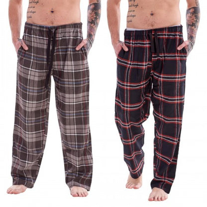 Front - Keanu Mens Flannel Checked Lounge Pants (Pack of 2)