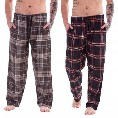 Front - Keanu Mens Flannel Checked Lounge Pants (Pack of 2)