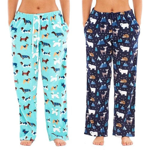 Front - Keanu Womens/Ladies Fleece Animals Lounge Pants (Pack of 2)