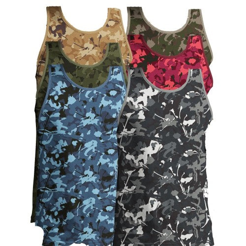 Front - Keanu Mens Camouflage Vest Top (Pack of 6)