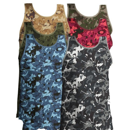 Front - Keanu Mens Camouflage Vest Top (Pack of 6)