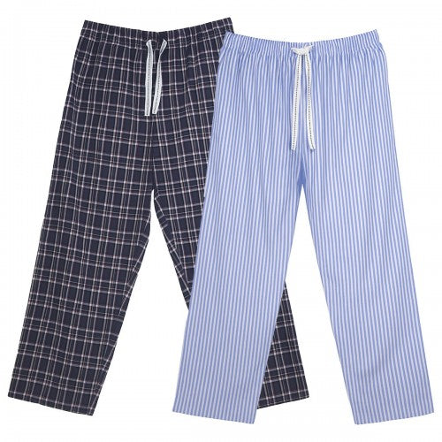 Front - Keanu Mens Woven Checked Stripes Pyjama Bottoms (Pack of 2)