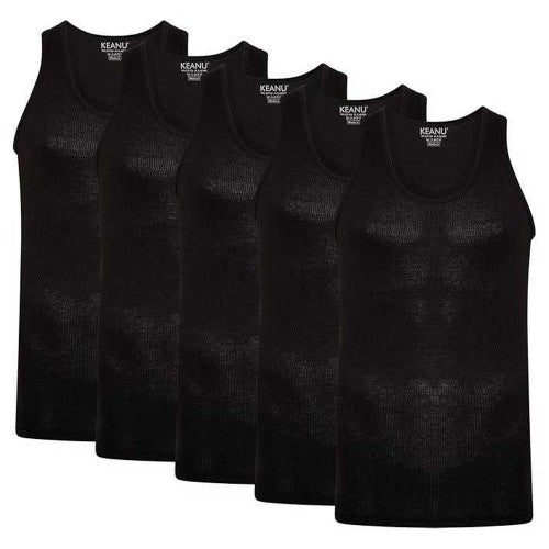 Front - Keanu Mens Ribbed Cotton Blend Fitted Vest Top (Pack of 6)