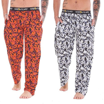 Front - Norfolk & Way Mens Novelty All-Over Print Lounge Pants (Pack of 2)