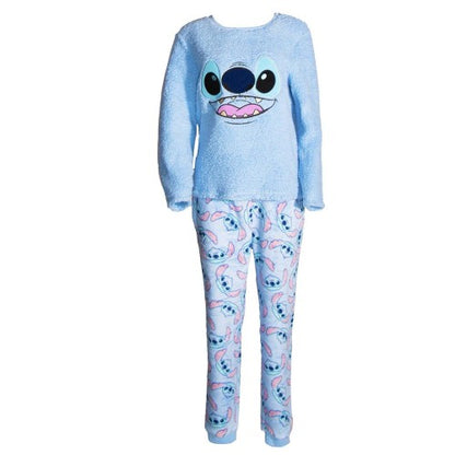 Front - Lilo & Stitch Girls Fleece Long Pyjama Set