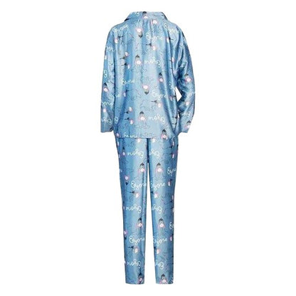 Front - Winnie the Pooh Womens/Ladies Eeyore Satin Straight Leg Long Pyjama Set