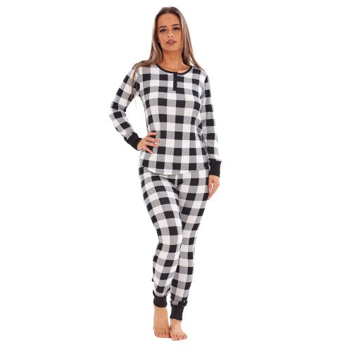 Front - Keanu Womens/Ladies Buffalo Check Thermal Long Pyjama Set