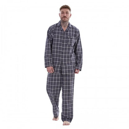 Front - Keanu Mens Checked Brushed Long Pyjama Set