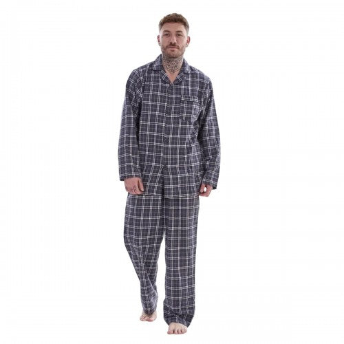 Front - Keanu Mens Checked Brushed Long Pyjama Set