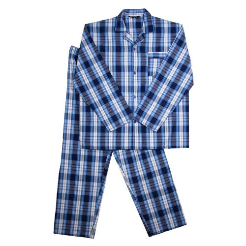 Front - Keanu Mens Checked Woven Long Pyjama Set