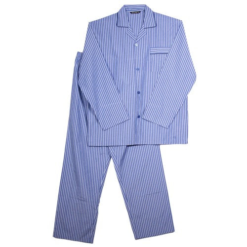 Front - Keanu Mens Striped Woven Chest Pocket Straight Leg Long Pyjama Set