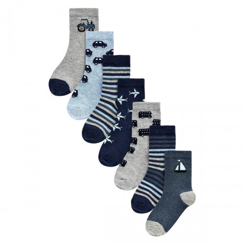 Front - Ex Store Childrens/Kids Transport Cotton Socks (Pack of 7)