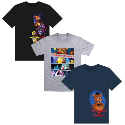 Front - Five Nights At Freddys Childrens/Kids Collage T-Shirt (Pack of 3)
