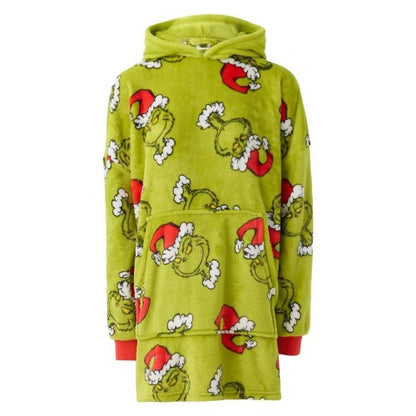 Front - The Grinch Unisex Adult Sherpa Fleece Oversized Christmas Hoodie Blanket