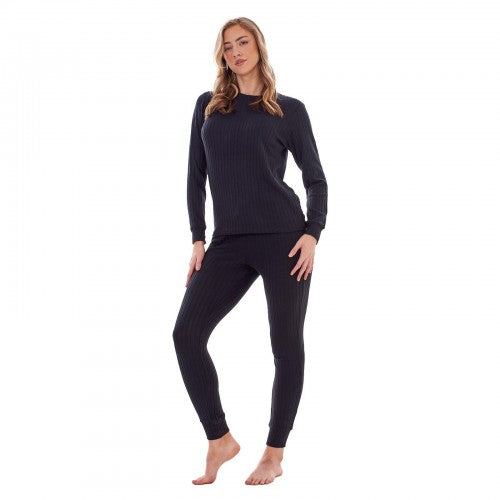 Front - Keanu Womens/Ladies Ribbed Long Pyjama Set