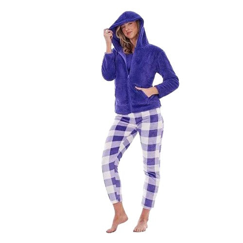 Front - Keanu Womens/Ladies Checked Fleece Long Pyjama Set
