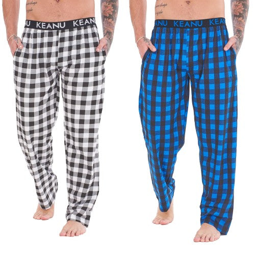 Front - Keanu Mens Buffalo Check Lounge Pants (Pack of 2)