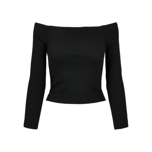 Front - Urban Classics Womens/Ladies Ribbed Off Shoulder Long-Sleeved Top