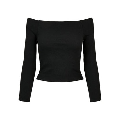Front - Urban Classics Womens/Ladies Ribbed Off Shoulder Long-Sleeved Top