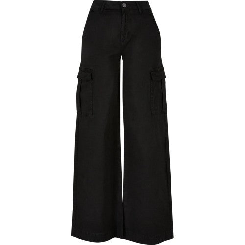 Front - Urban Classics Womens/Ladies Twill High Waist Wide Leg Cargo Trousers