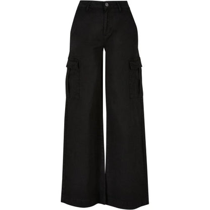Front - Urban Classics Womens/Ladies Twill High Waist Wide Leg Cargo Trousers