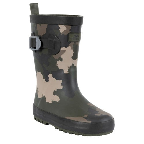 Front - Trespass Childrens/Kids Puddle Camo Wellington Boots