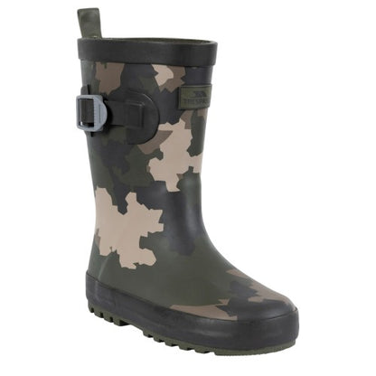 Front - Trespass Childrens/Kids Puddle Camo Wellington Boots