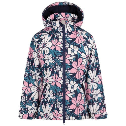 Front - Trespass Girls Marla Flowers Waterproof Jacket