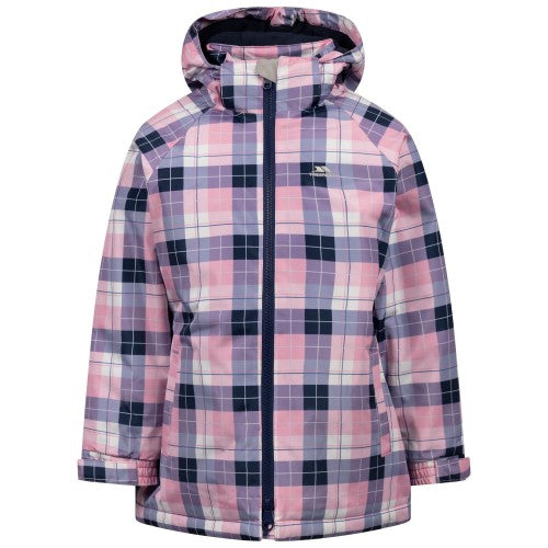 Front - Trespass Girls Orland Checked Waterproof Jacket