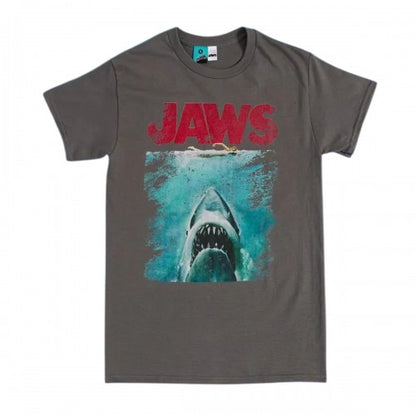 Front - Jaws Unisex Adult Movie Poster Distressed T-Shirt