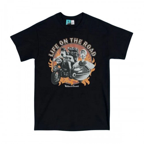 Front - Wallace and Gromit Unisex Adult Life On The Road Biker Back Print T-Shirt
