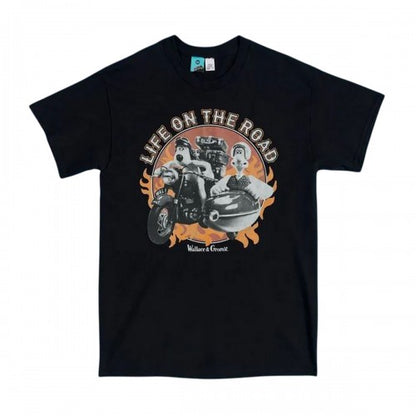 Front - Wallace and Gromit Unisex Adult Life On The Road Biker Back Print T-Shirt