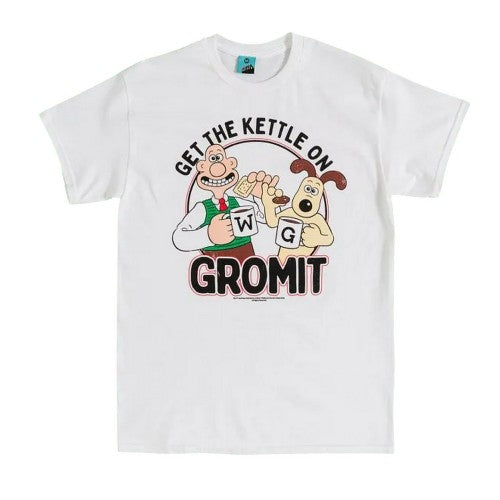 Front - Wallace and Gromit Unisex Adult Get The Kettle On T-Shirt